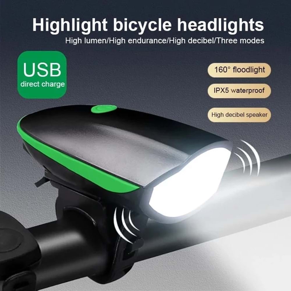 SPEAKER BICYCLE LIGHT ŞARZLI KORNALI FAR